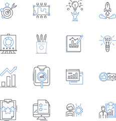 Market research line icons collection. Survey, Insights, Data, Analytics, Strategy, Observation, Demographics vector and linear illustration. Behavior,Trends,Questionnaire outline signs set