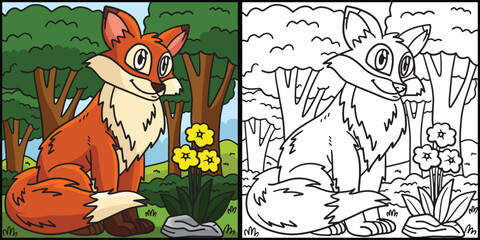 Fox Coloring Page Colored Illustration