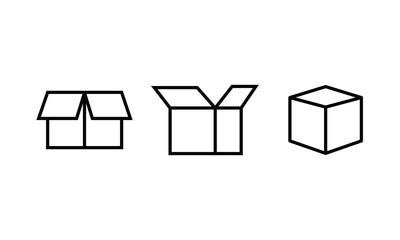 Box icon. Package, delivery boxes, cargo distribution, export, return parcel. Shipment of goods, open package, Open Box, recycled, Contains such priority shipping, express order tracking, crate icons