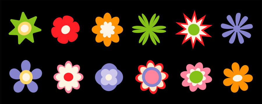 Retro Abstract Geometric Flower Shapes Elements