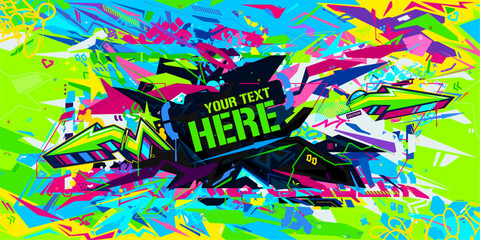 Colorful Abstract Urban Neon Futuristic Geometric Graffiti Style Background Vector Illustration