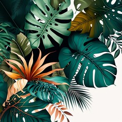 tropical leaves wallpaper on the  white background 
