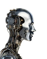 robot futuristic cyber. Side view of the head isolated on white background. Generative AI