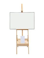 Wooden easel or white canvas drawing board Easel with a horizontal sheet of paper. blank art poster mockup