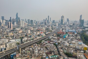 Fototapeta na wymiar Drone aerial photograph of Bangkok, capital city of Thailand