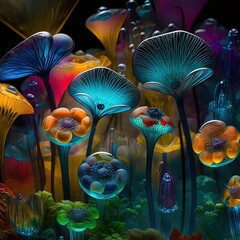 Rainbow mushroom. Generative ai 