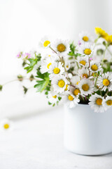 Wild daisy flowers  on the white table