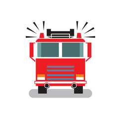 Fire engine in flat style. Front view, isolated on white background. Vector illustration 