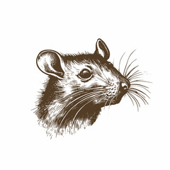 Vintage illustration of a rat head. an old-school drawing of mice. Aesthetic retro logo of a rodent isolated on white background. vector logo.