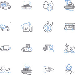 Transferring line icons collection. Transferability, Migration, Relocation, Handover, Conveyance, Handoff, Movement vector and linear illustration. Transition,Passage,Transport outline signs set