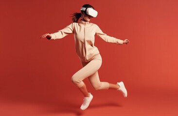 Fototapeta na wymiar Virtual Reality, metaverse dancing and fitness. 