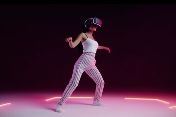 Fototapeta na wymiar Virtual Reality, metaverse dancing and fitness. 