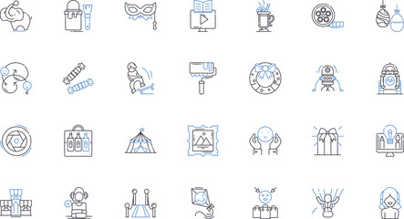 Leisure line icons collection. Relaxation, Recreation, Fun, Enjoyment, Play, Adventure, Hobbies vector and linear illustration. Entertainment,Amusement,Gaming outline signs set