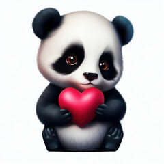 Cute fully panda girl holding a heart, generative AI