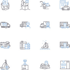 Moving line icons collection. Relocation, Packing, Loading, Unpacking, Moving truck, Transportation, Movers vector and linear illustration. Boxes,Organizing,Storage outline signs set