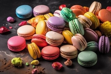 Fototapeta na wymiar colored macaron confectionery product Generative AI