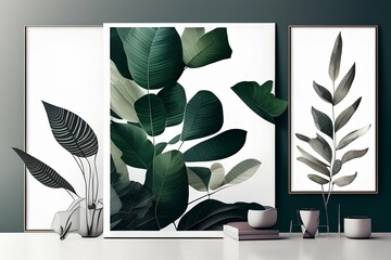 Aesthetic minimalist abstract botanical illustrations. Contemporary wall decor. - generative ai
