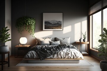 Minimal modern cozy bedroom, a space for relaxation and rest, AI generated