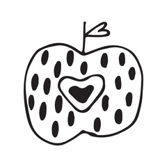 Apple. Doodle apple fruit isolated on white background. Abstract image of a fruit. Vector illustration