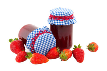 strawberry jam in glass jar isolated on a transparent background	