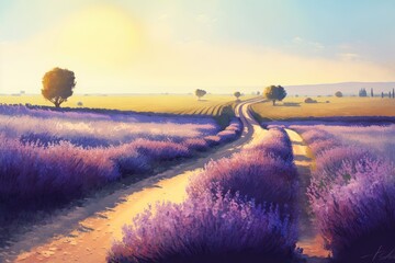 Lavender fields, Endless purple waves of fragrant flowers, countryside on a sunny day, generative AI