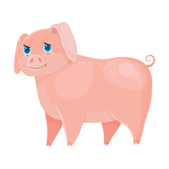 Pig. Pink Piglet. Livestock, animal, Farming. Farm. Vector illustration isolated on white background.