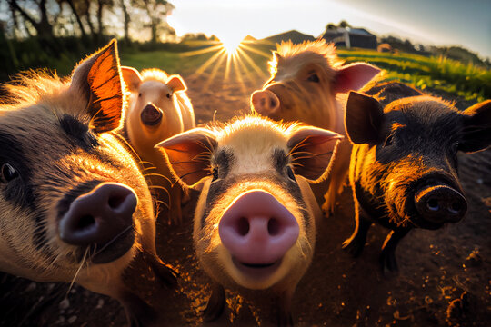 Piglets in the lens. AI Generated