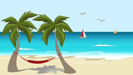 Fototapeta na wymiar wallpaper with a summer scene in a paradisiacal place with a beach, crystal clear water, golden sand