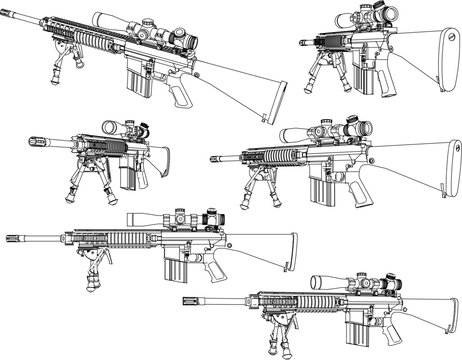 Vector sketch of a long-barreled automatic rifle weapon illustration