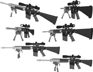 Vector sketch of a long-barreled automatic rifle weapon illustration