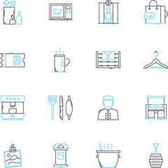 Rural residence linear icons set. Countryside, Farmland, Serenity, Nature, Tranquility, Rustic, Secluded line vector and concept signs. Peaceful,Scenic,Solitude outline illustrations