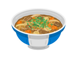 丼に入った、カレーうどんのイラスト