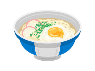 丼に入った、月見うどんのイラスト