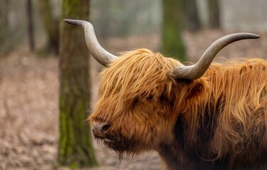 Closeup of the Highland cattle in the field