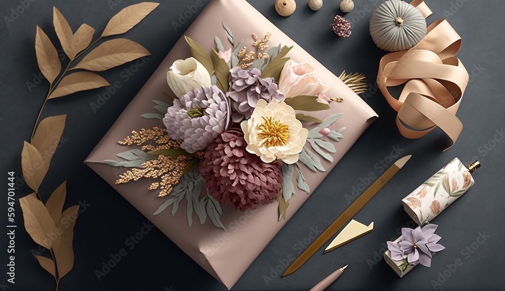 Poster bunch of blooms with wrapping materials generative ai
