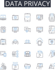 Data privacy line icons collection. Personal security, Information confidentiality, Digital protection, Privacy rights, Confidential data, Secured information, Data security vector and linear