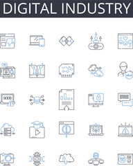 Digital industry line icons collection. Online business, Cyber commerce, Virtual marketplace, Electronic trade, Web-based economy, Information technology, Cyber domain vector and linear illustration