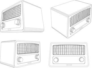 Vintage retro old radio illustration vector sketch