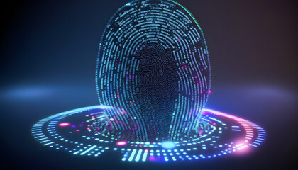 Security system with fingerprint on cyber technology neon background. Concept Protect personal data. Generation AI.