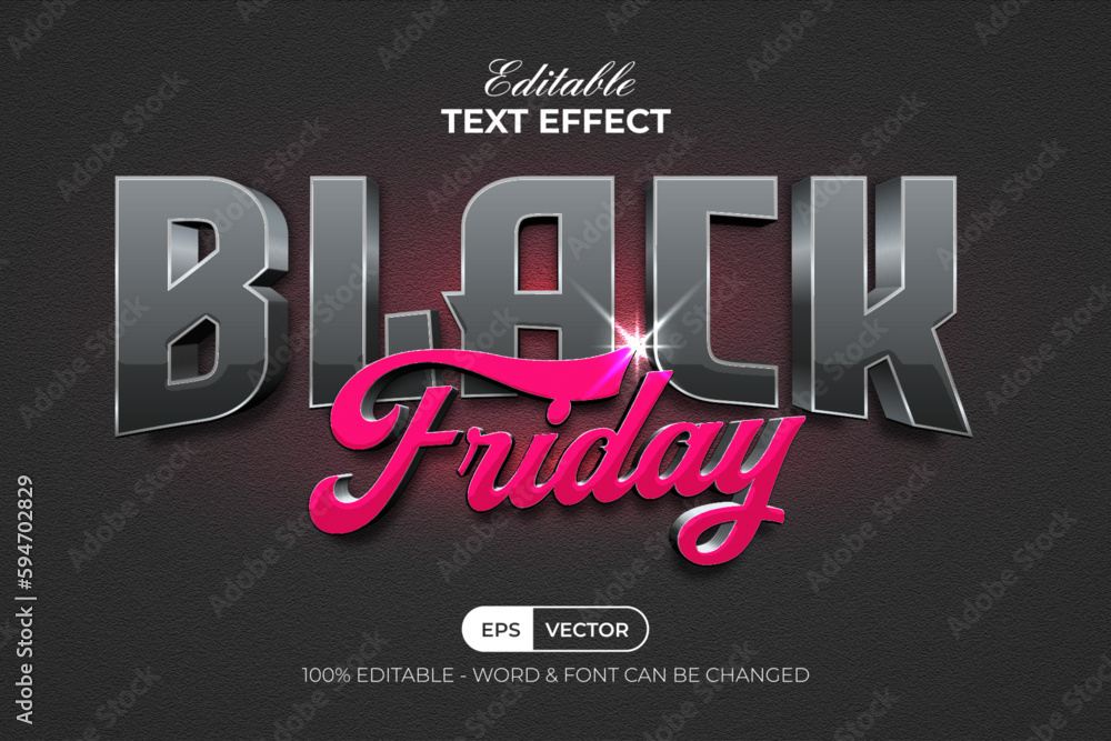 Aufkleber black friday text effect shiny style. editable text effect.