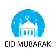 Eid mubarak mosque logo design illustration