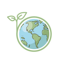 Planet earth icon with leaf protecting it. Save the world, eco-friendly symbol. Environmental conservation.