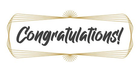 Congratulations lettering message with elegant golden frame. Congrats calligraphic quote. Hand drawn style calligraphy phrase.
