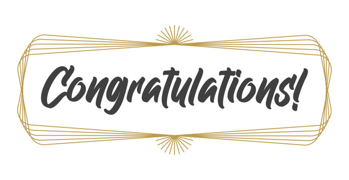 Congratulations lettering message with elegant golden frame. Congrats calligraphic quote. Hand drawn style calligraphy phrase.