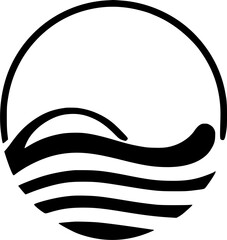 black individual sun with wave icon, simple sunset dawn flat design vector pictogram, infographic vector for app logo web website button banner ui ux interface elements isolate on white background