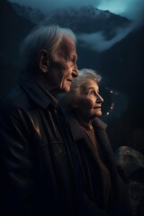  Elderly Couple Night Painting, AI Generated