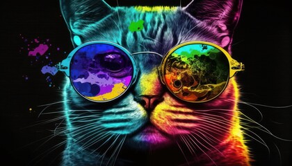 Cat in LGBTQ colors wearing sunglasses, generative ai