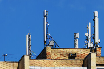 Various antennas on a residential apartment building