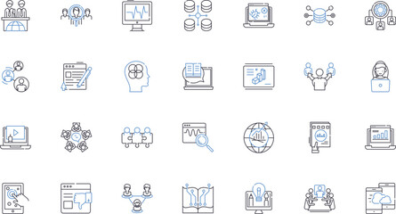 Virtual outreach line icons collection. Virtuality, Connection, Digital, Engagement, Online, Connectivity, Interactivity vector and linear illustration. Communication,Outreach,Technology outline signs