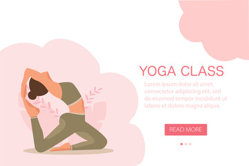Yoga training site page. Vector graphics in cartoon style